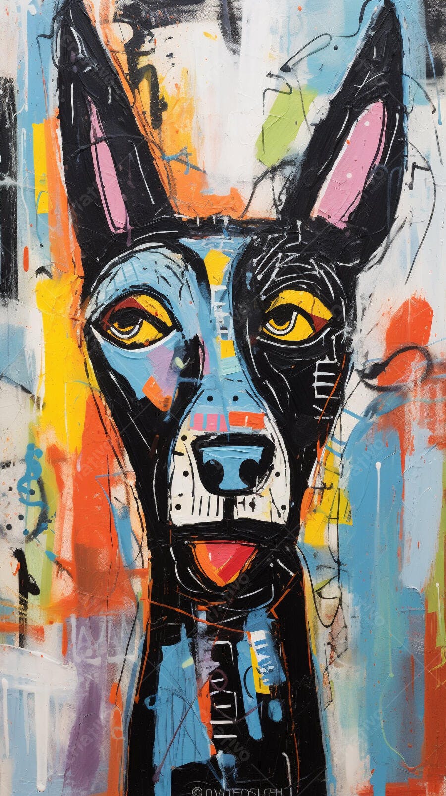 Retrato Abstrato de Cachorro em Cores Vibrantes
