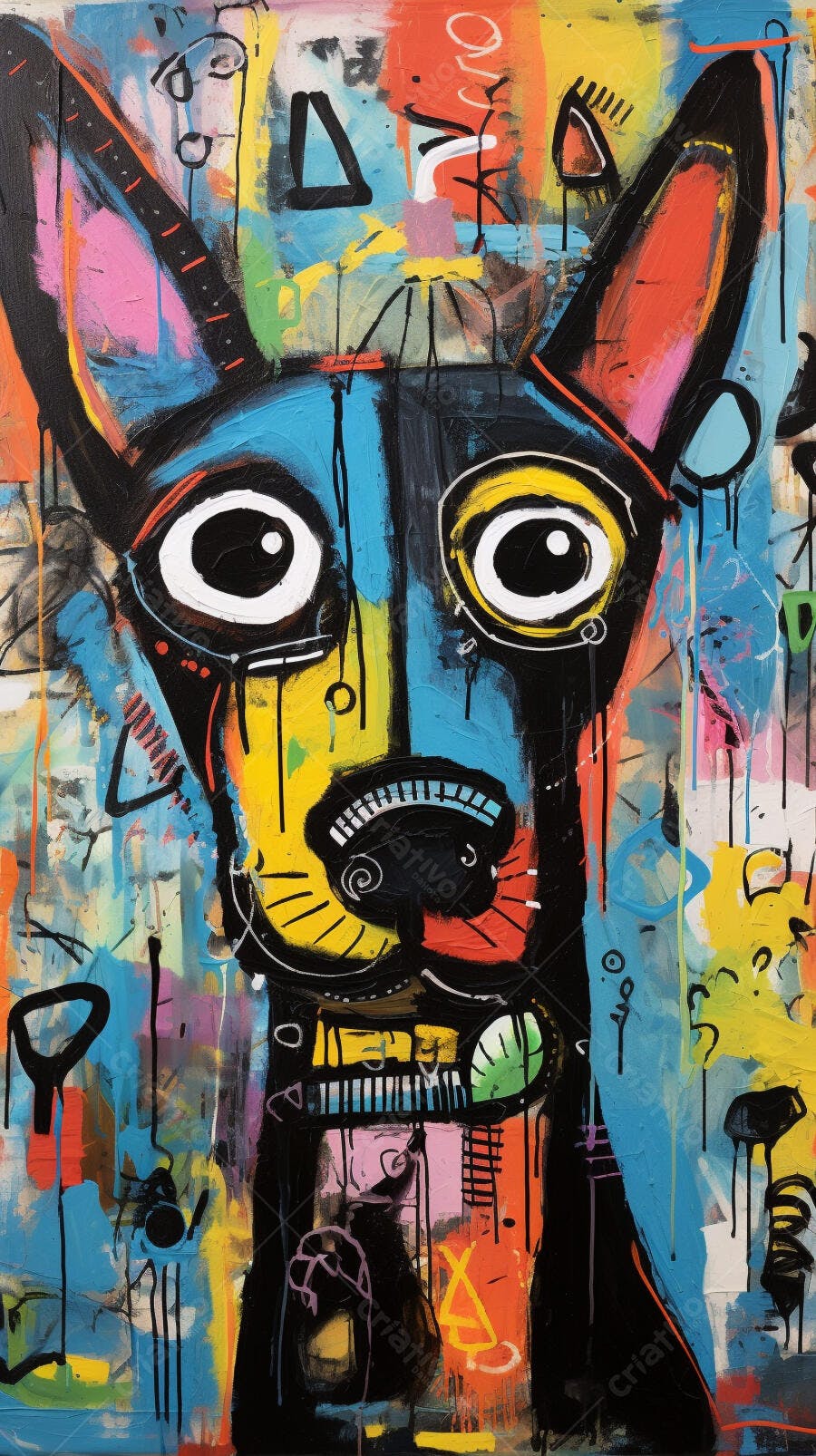 Cachorro Abstrato Pintura Cores Vibrantes
