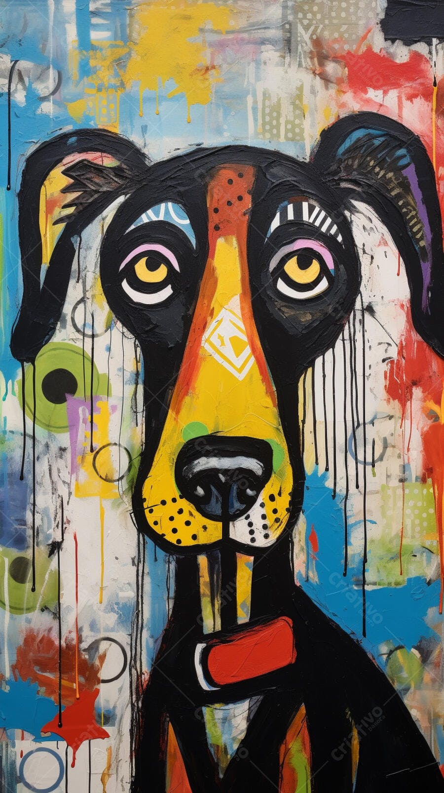Retrato Abstrato de Cachorro com Cores Vibrantes