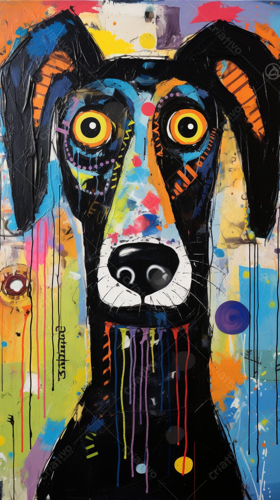 Retrato Abstrato de Cachorro Colorido