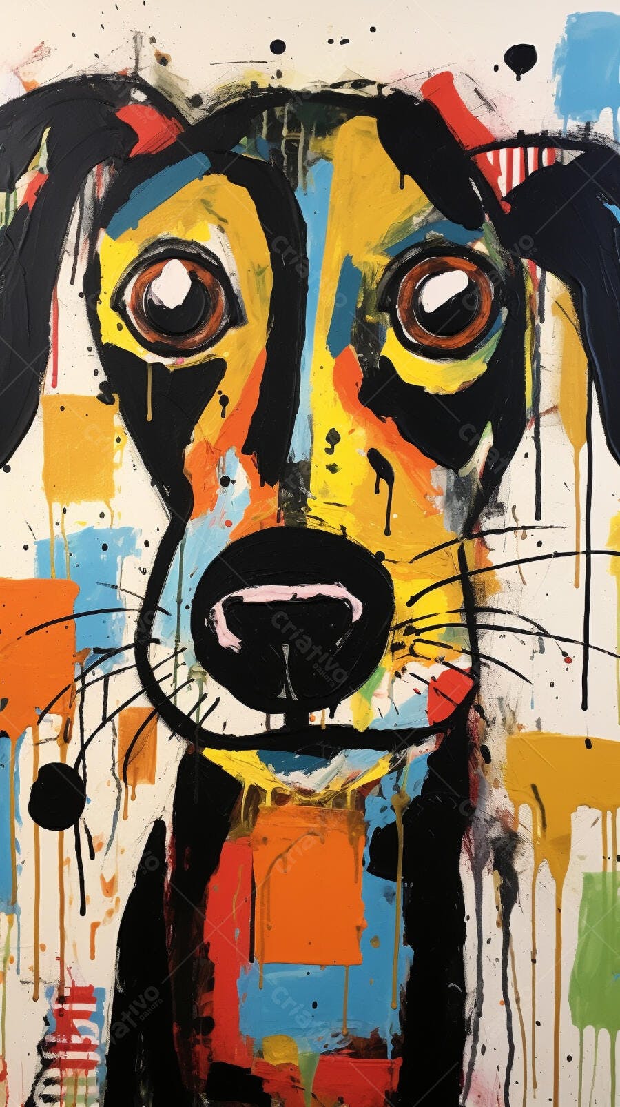 Retrato Abstrato de Cachorro com Cores Vibrantes