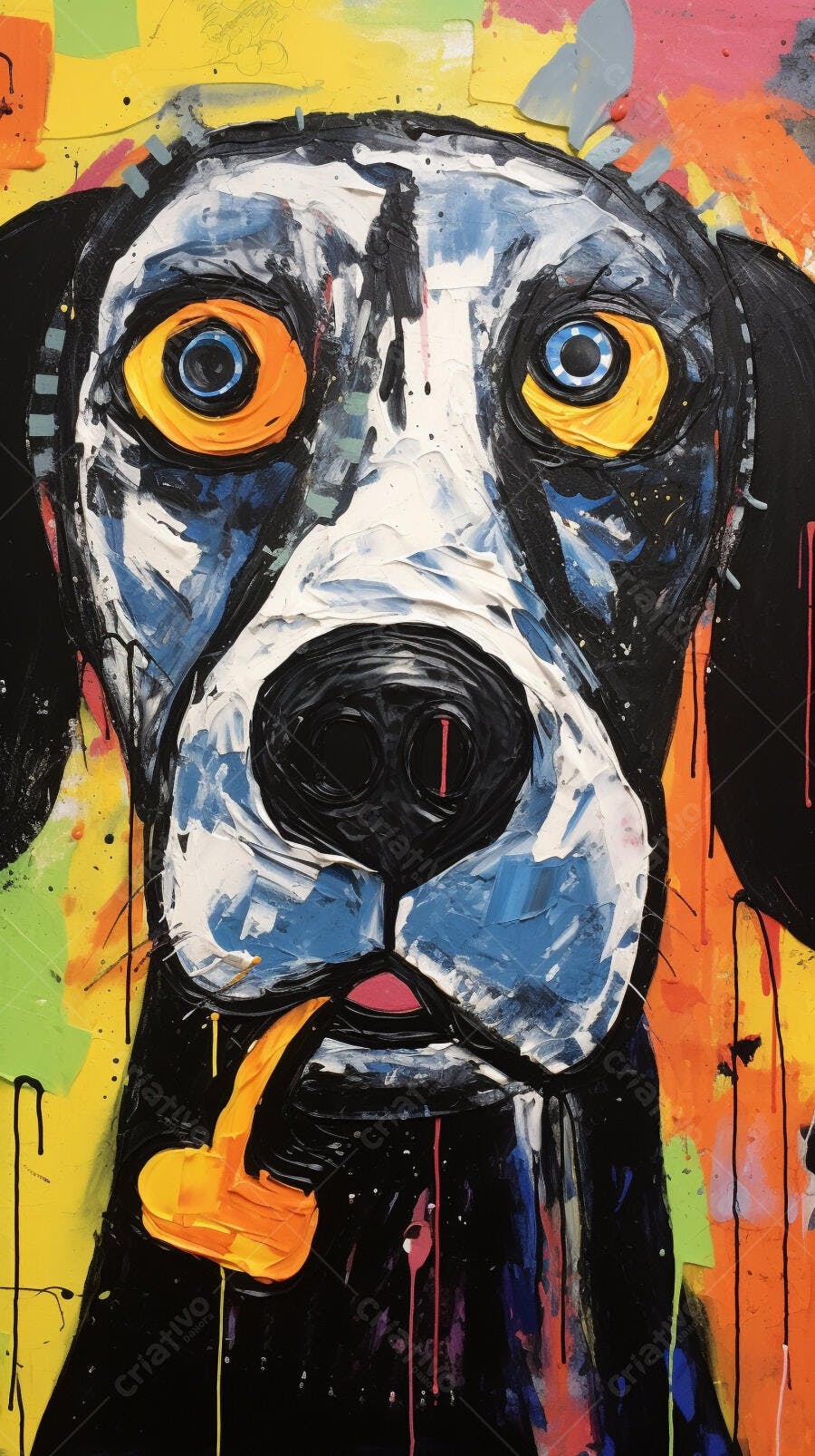 Retrato Abstrato de Cachorro com Cores Vibrantes