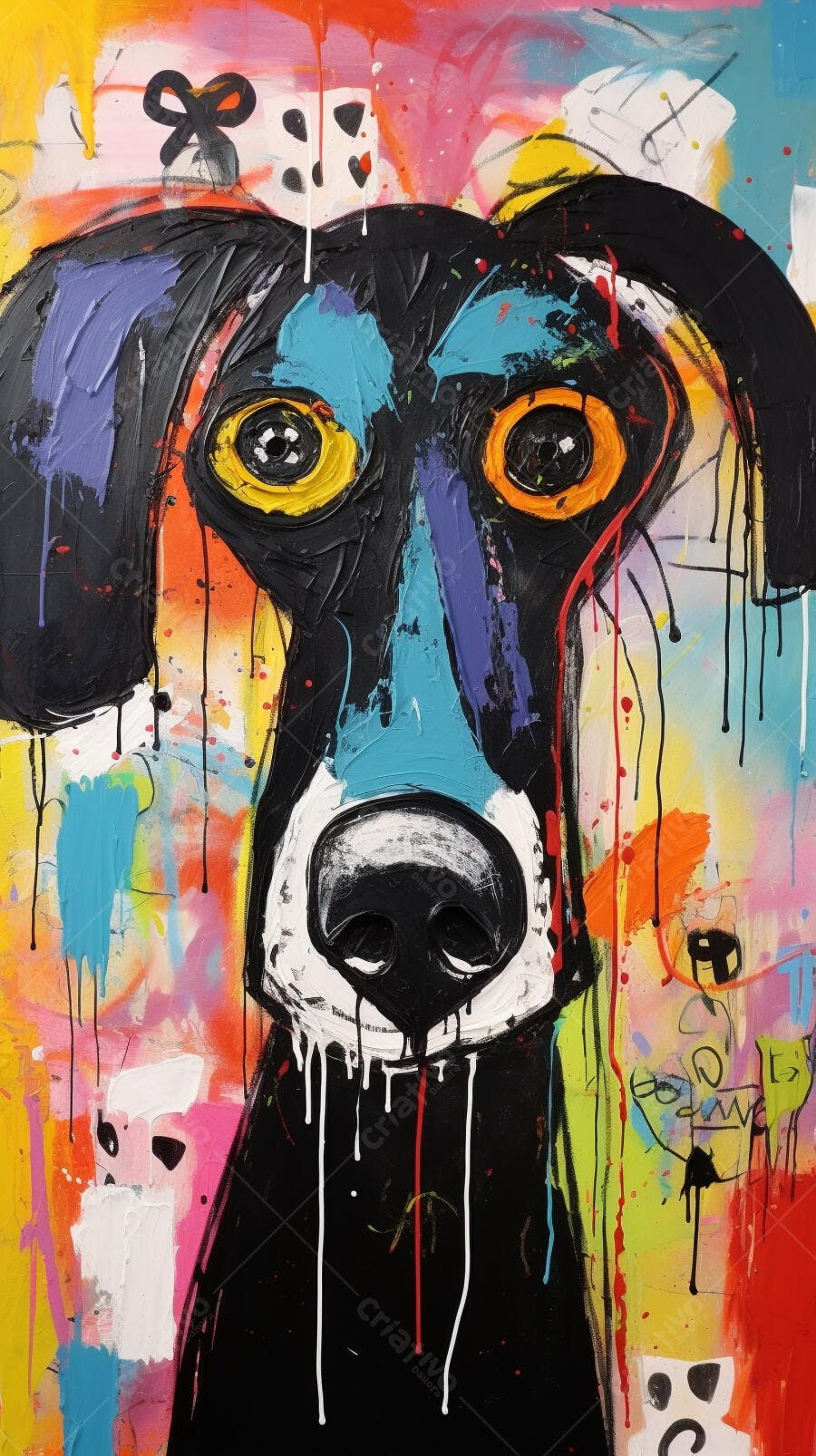 Retrato Abstrato de Cachorro em Cores Vibrantes