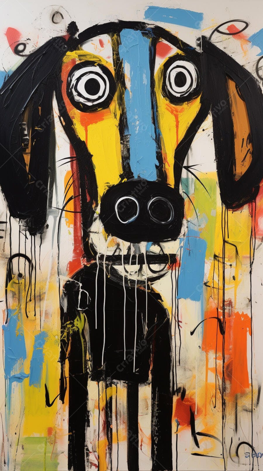 Cachorro Abstrato Cores Vibrantes Pintura