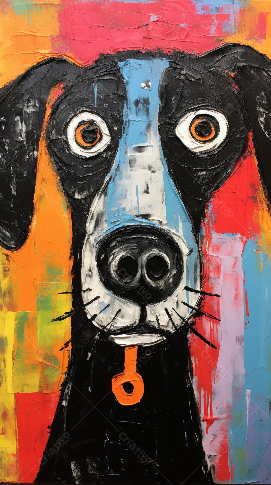 Retrato Abstrato de Cachorro com Cores Vibrantes
