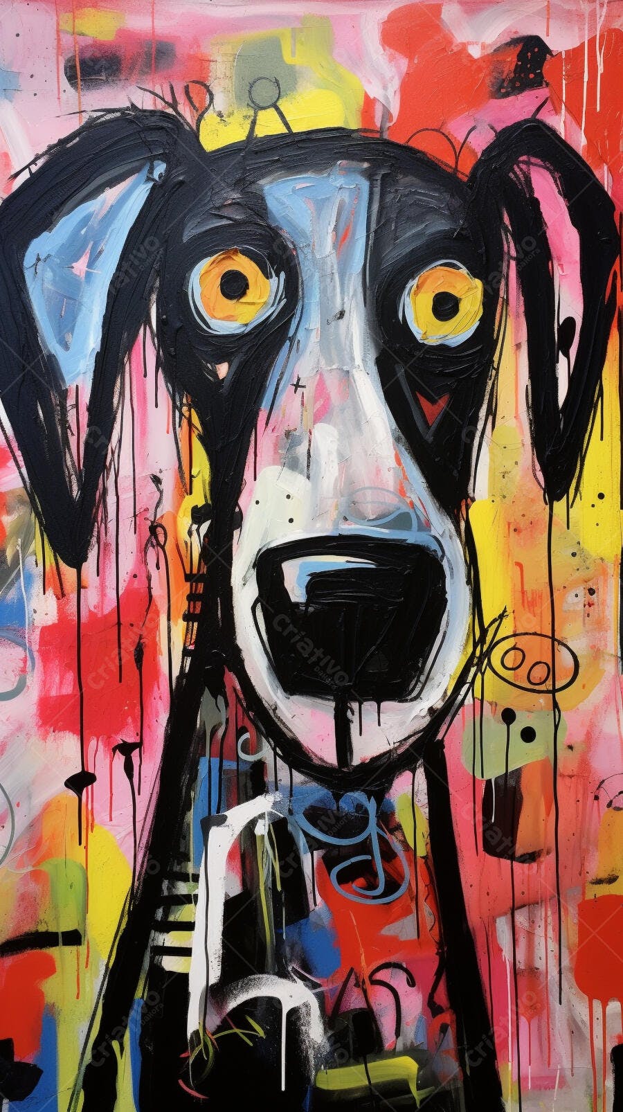 Retrato Abstrato de Cachorro em Cores Vibrantes