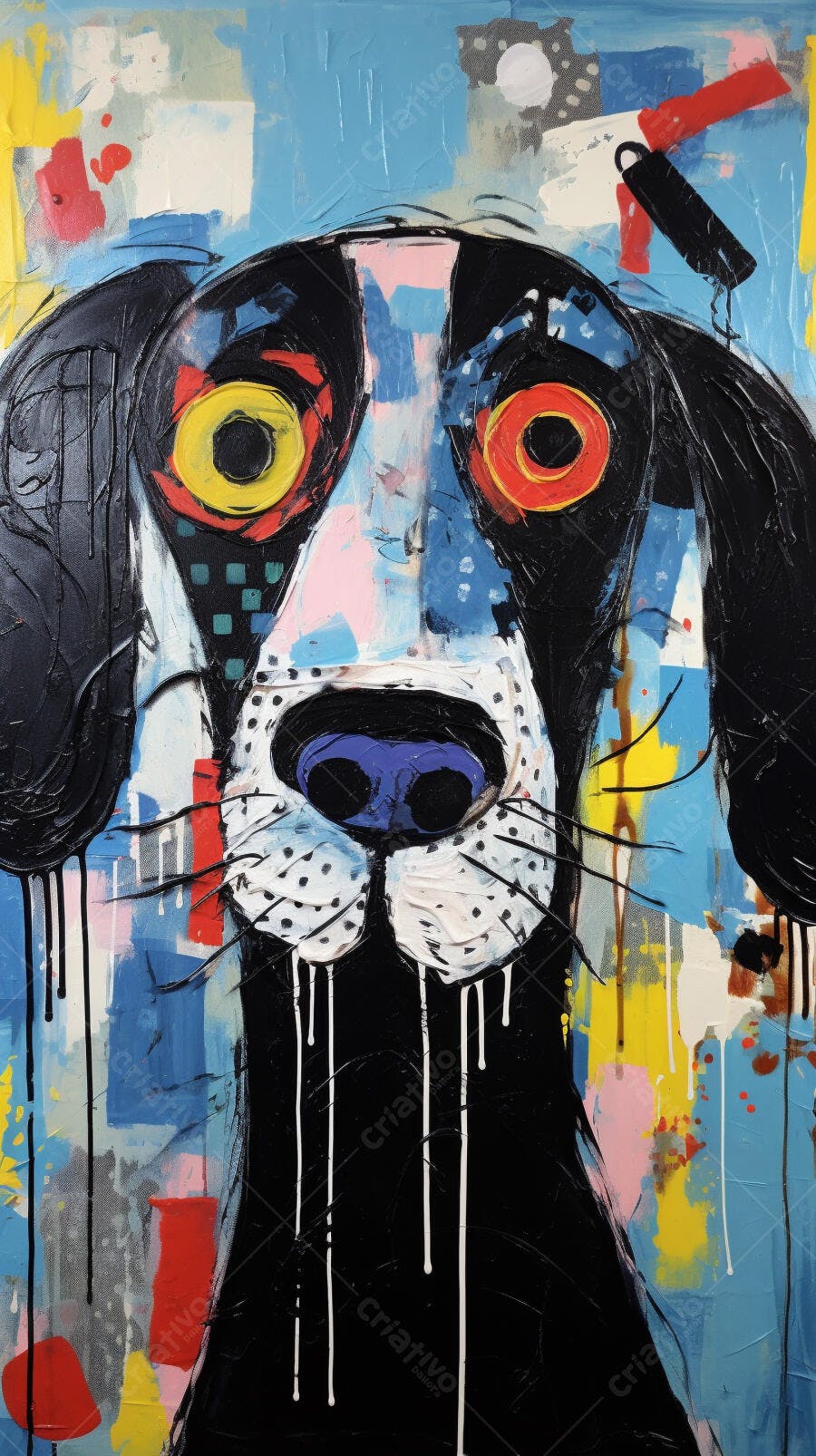 Retrato Abstrato de Cachorro em Cores Vibrantes