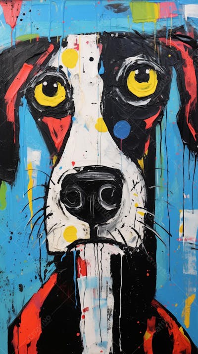Cão Arte Brut - Pintura Abstrata e Expressiva com Cores Vibrantes