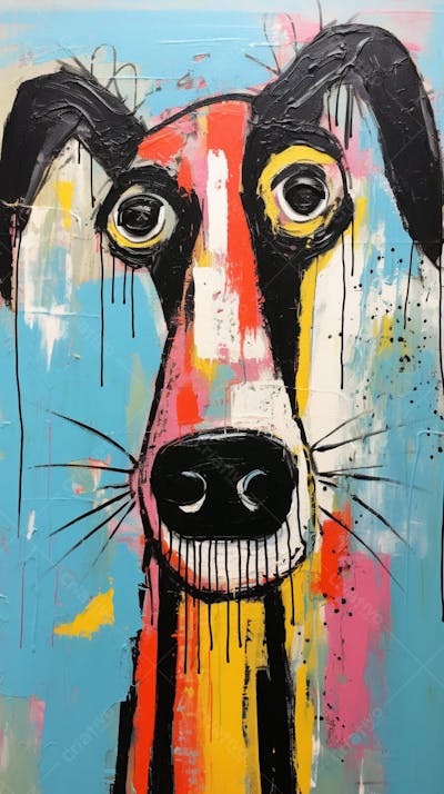 Cão Arte Brut - Pintura Abstrata e Expressiva com Cores Vibrantes
