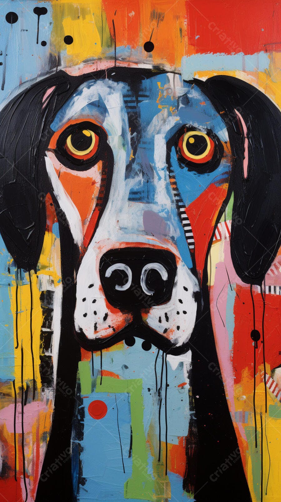 Retrato Abstrato de um Cão em Cores Vibrantes