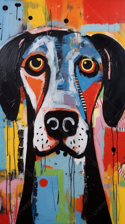 Cão Arte Brut - Pintura Abstrata e Expressiva com Cores Vibrantes