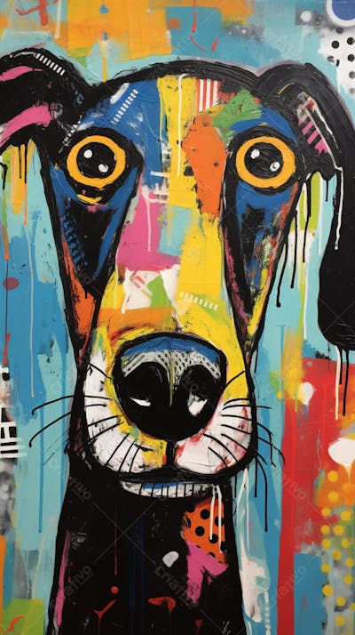 Cão Arte Brut - Pintura Abstrata e Expressiva com Cores Vibrantes