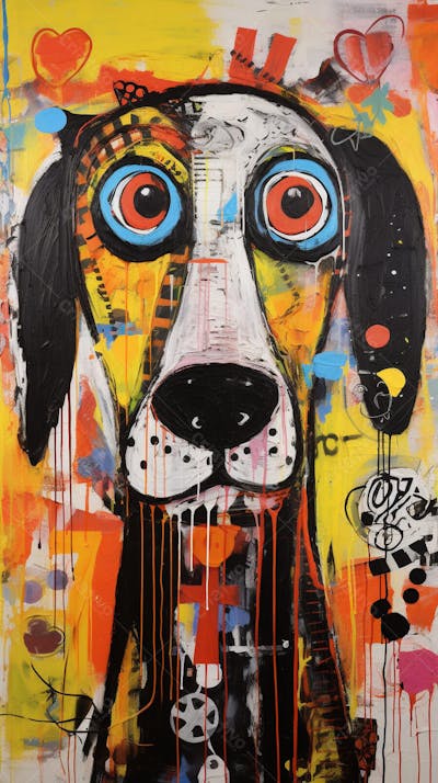 Cão Arte Brut - Pintura Abstrata e Expressiva com Cores Vibrantes