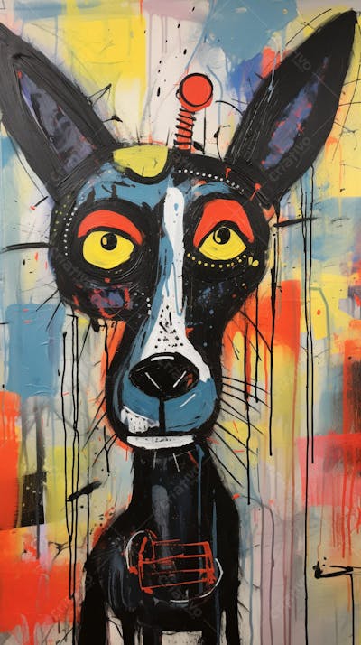 Cão Arte Brut - Pintura Abstrata e Expressiva com Cores Vibrantes