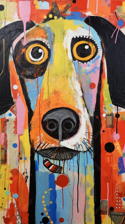 Cão Arte Brut - Pintura Abstrata e Expressiva com Cores Vibrantes