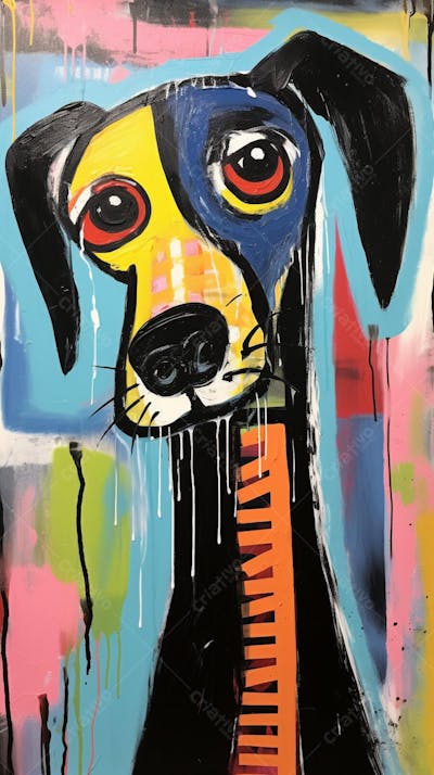 Cão Arte Brut - Pintura Abstrata e Expressiva com Cores Vibrantes