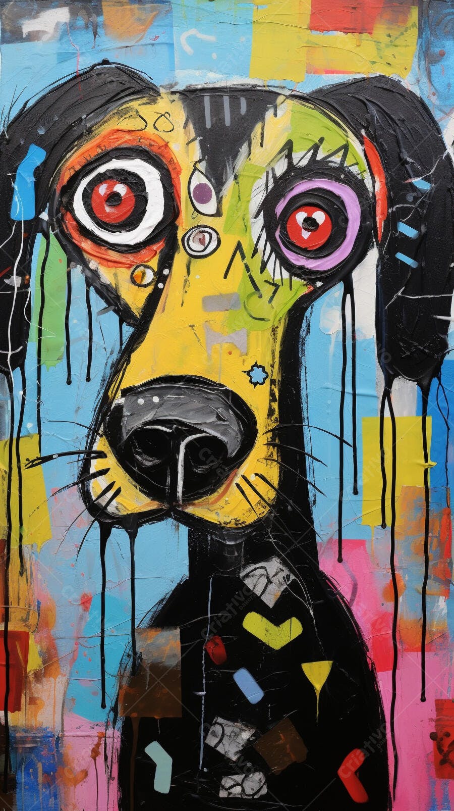 Retrato Abstrato de Cachorro Amarelo e Preto