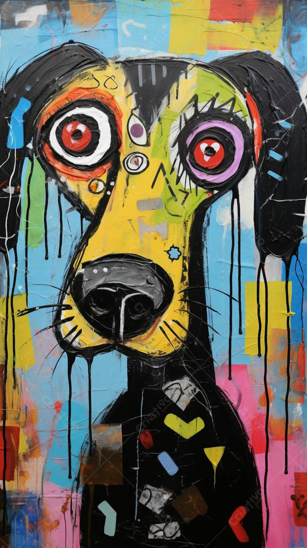 Cão Arte Brut - Pintura Abstrata e Expressiva com Cores Vibrantes