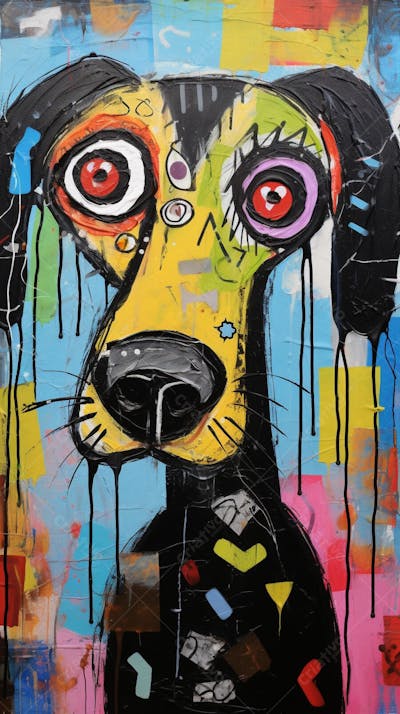 Cão Arte Brut - Pintura Abstrata e Expressiva com Cores Vibrantes