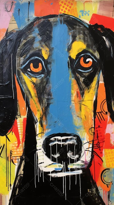 Cão Arte Brut - Pintura Abstrata e Expressiva com Cores Vibrantes