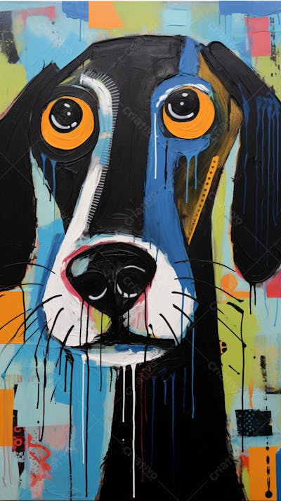 Cão Arte Brut - Pintura Abstrata e Expressiva com Cores Vibrantes