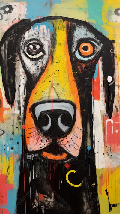 Cão Arte Brut - Pintura Abstrata e Expressiva com Cores Vibrantes