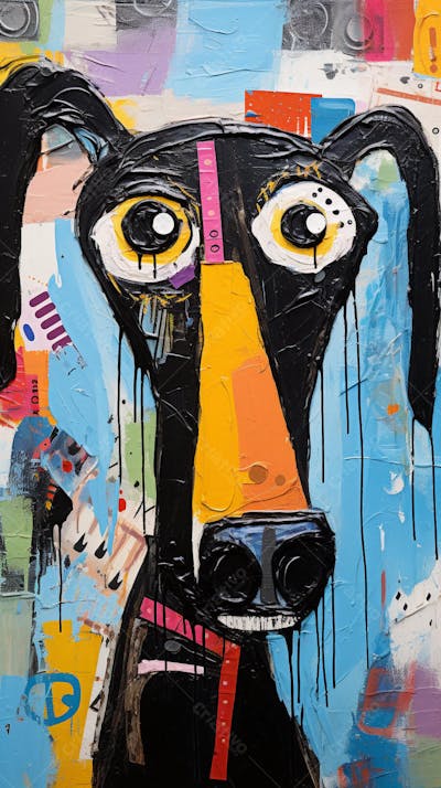 Cão Arte Brut - Pintura Abstrata e Expressiva com Cores Vibrantes