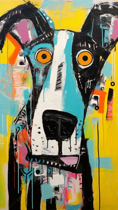 Cão Arte Brut - Pintura Abstrata e Expressiva com Cores Vibrantes