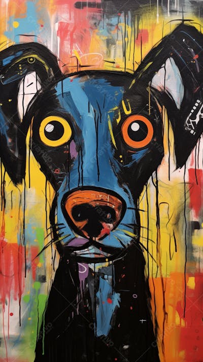 Cão Arte Brut - Pintura Abstrata e Expressiva com Cores Vibrantes