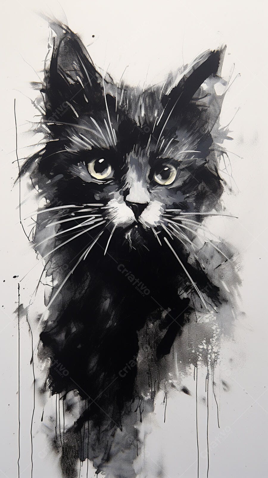 Gato preto pintura monocromática