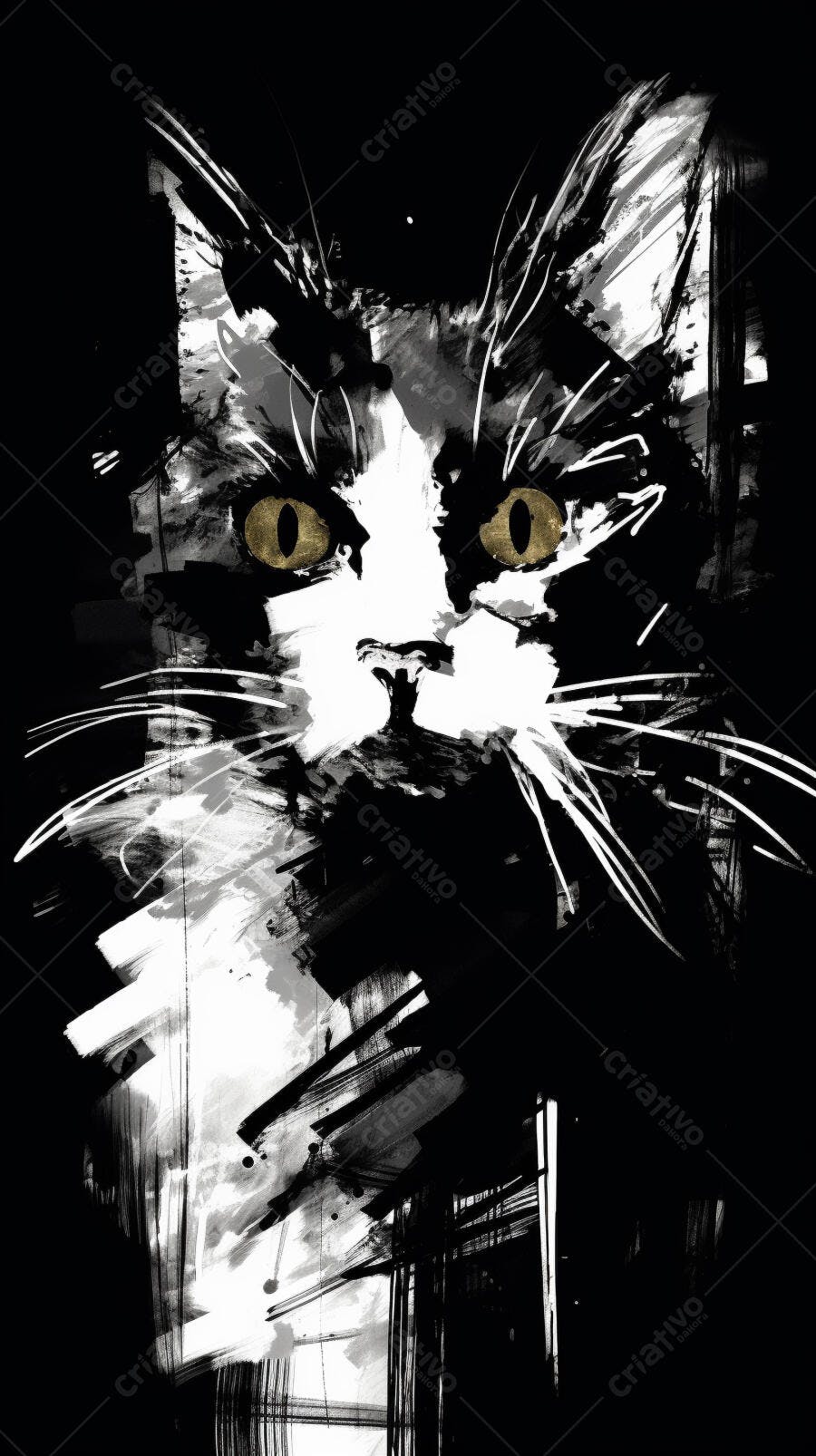 Gato Preto e Branco Abstrato