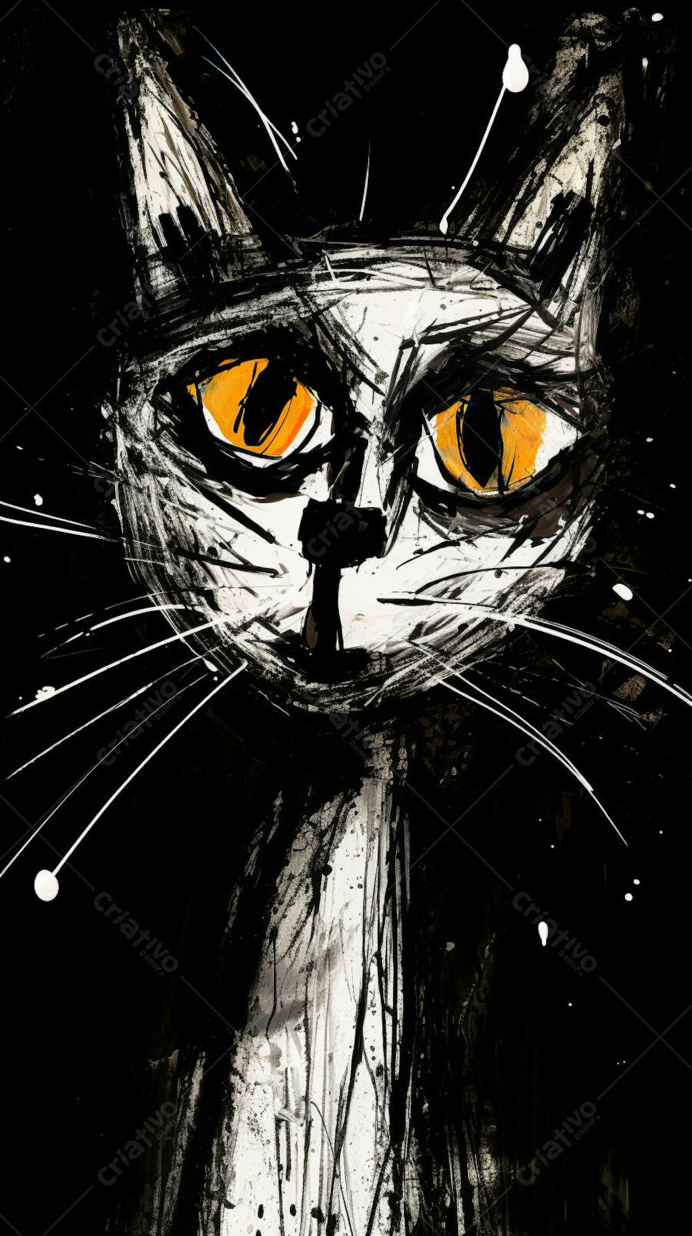 Arte de Gato Preto e Branco - Pintura Expressiva e Contemporânea