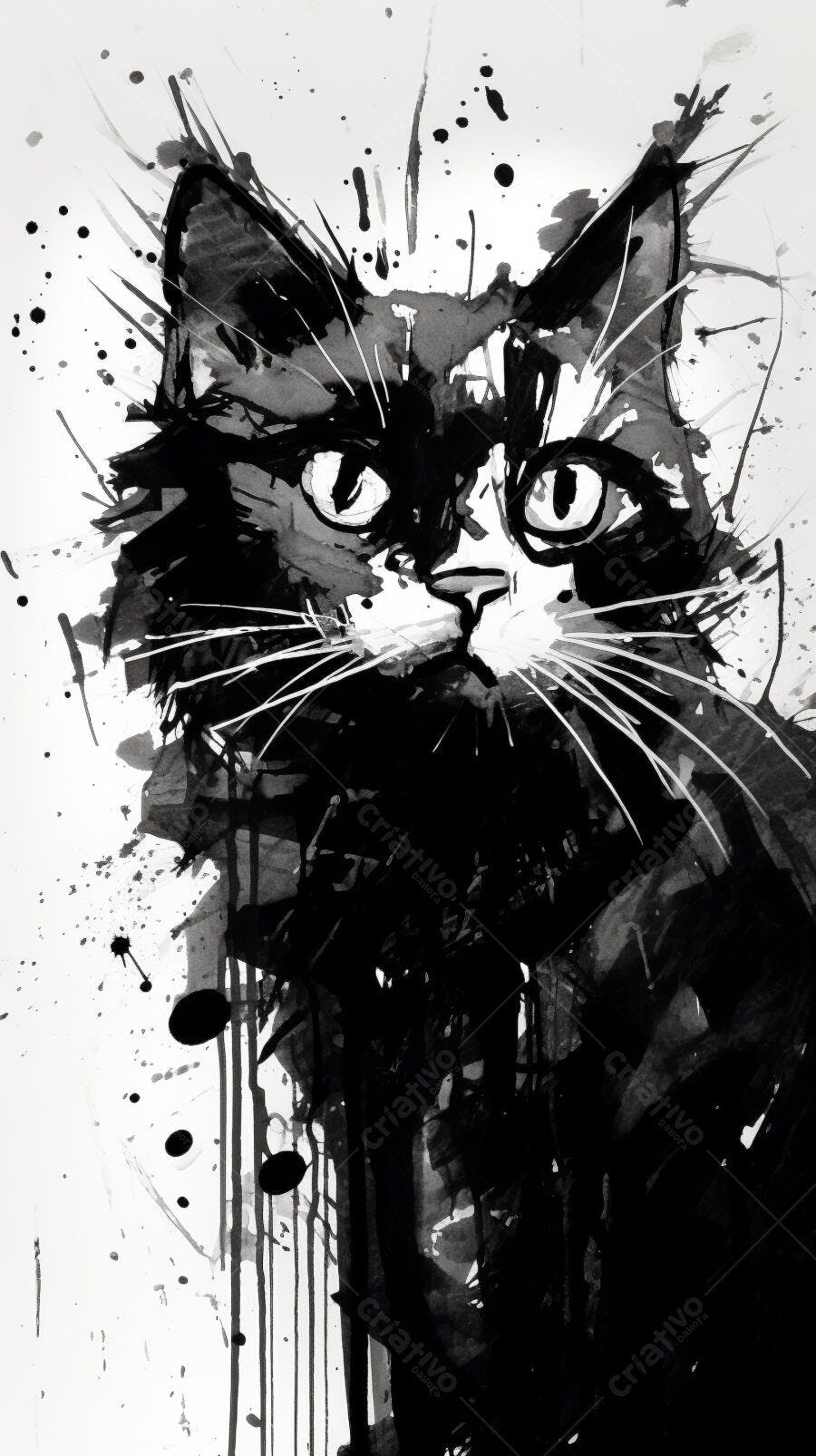 Gato em estilo abstrato monocromático