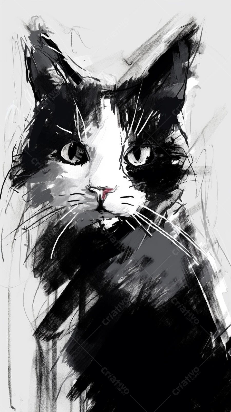 Gato Bicolor em Estilo Abstrato