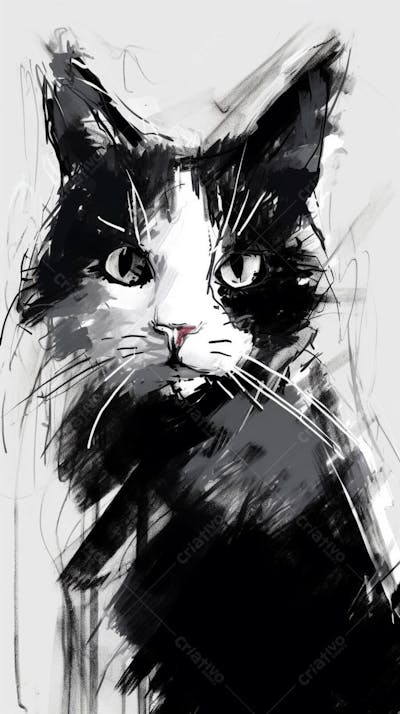 Arte de Gato Preto e Branco - Pintura Expressiva e Contemporânea