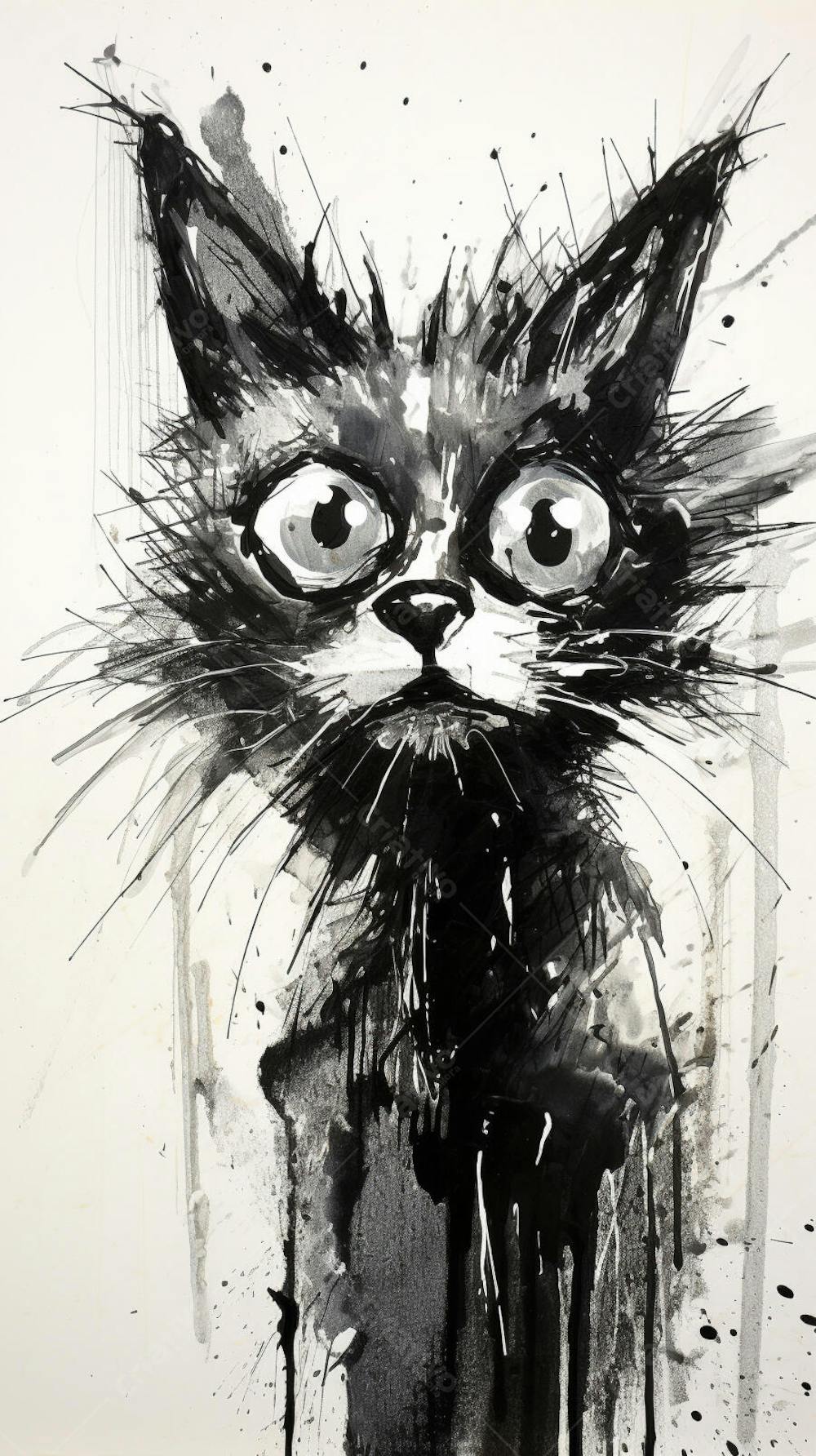 Arte de Gato Preto e Branco - Pintura Expressiva e Contemporânea