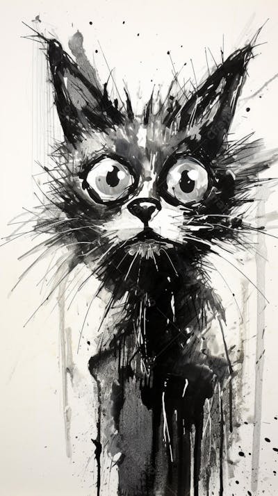 Arte de Gato Preto e Branco - Pintura Expressiva e Contemporânea
