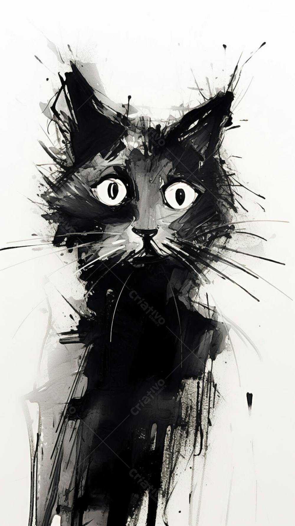 Arte de Gato Preto e Branco - Pintura Expressiva e Contemporânea