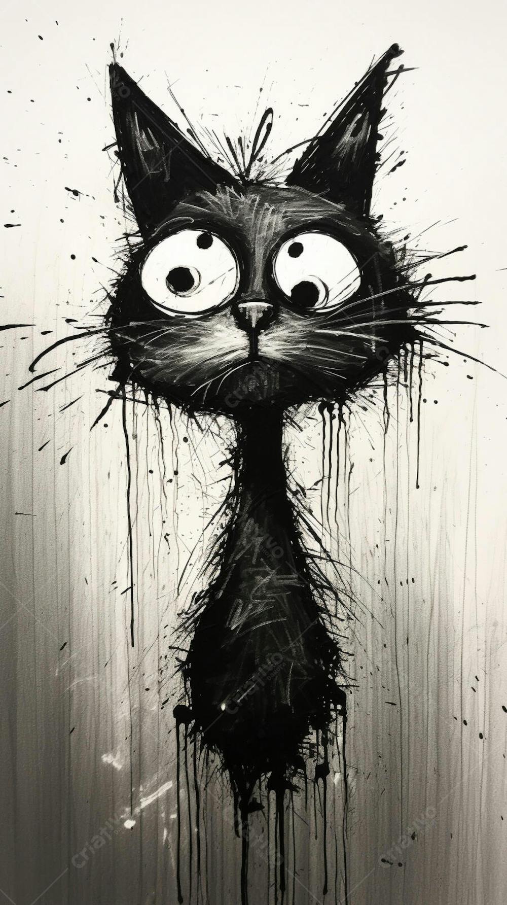 Arte de Gato Preto e Branco - Pintura Expressiva e Contemporânea