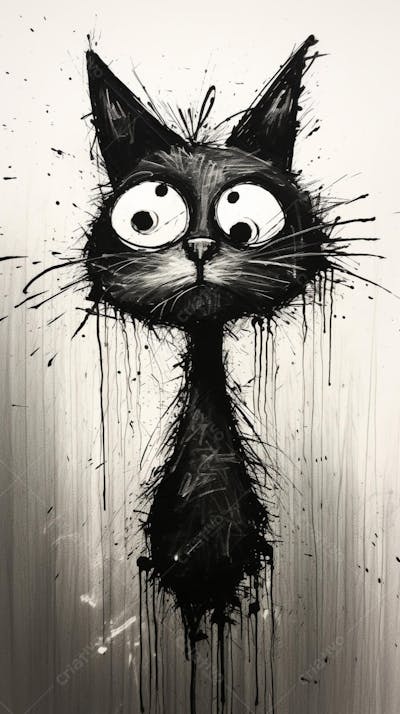 Arte de Gato Preto e Branco - Pintura Expressiva e Contemporânea