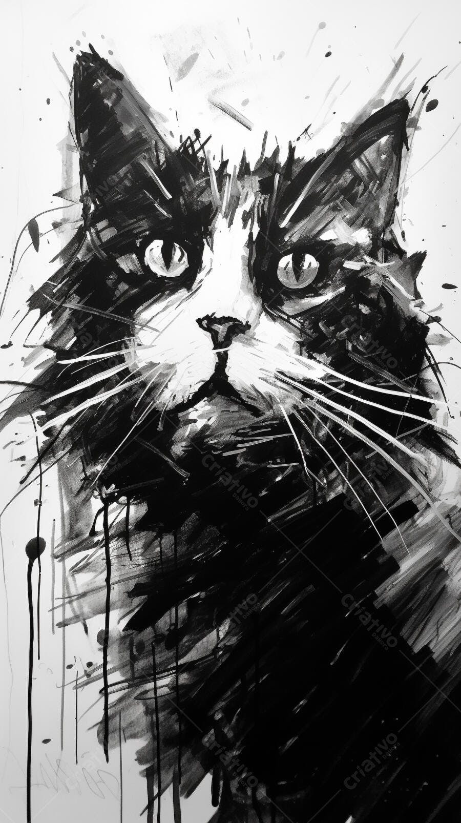Gato Preto e Branco Abstrato Pintura