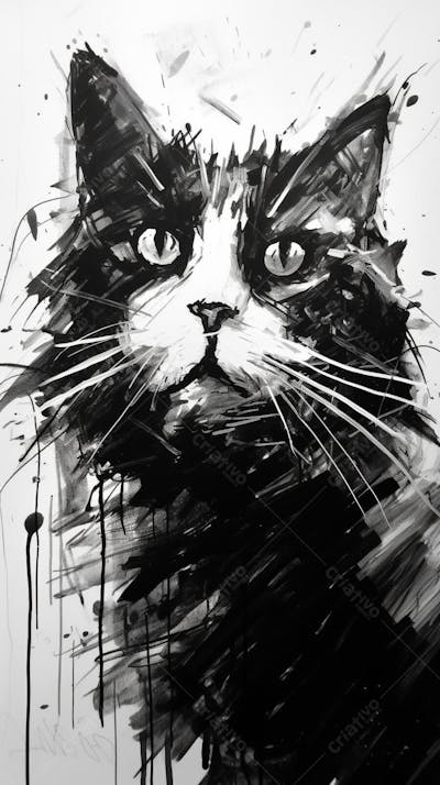 Arte de Gato Preto e Branco - Pintura Expressiva e Contemporânea