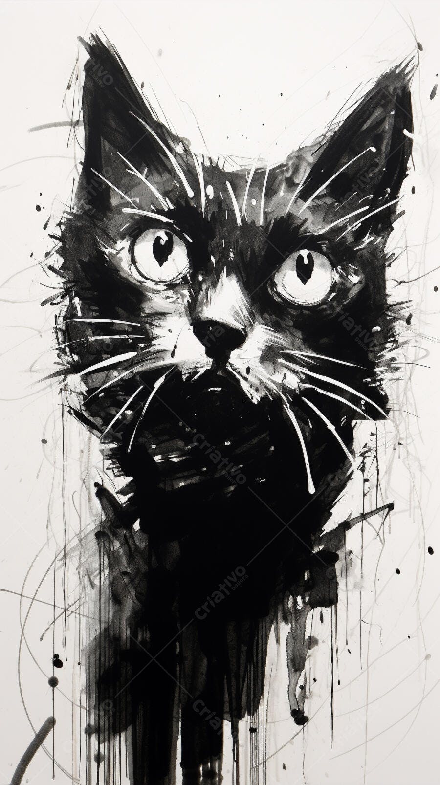 Gato Preto em Pintura Abstrata