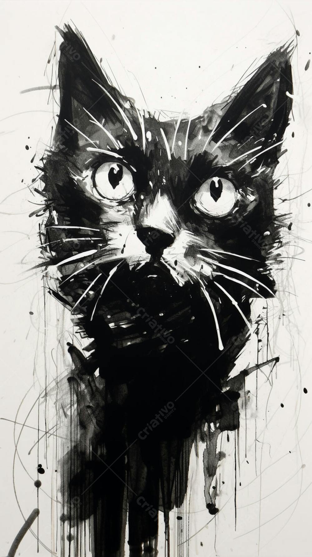 Arte de Gato Preto e Branco - Pintura Expressiva e Contemporânea