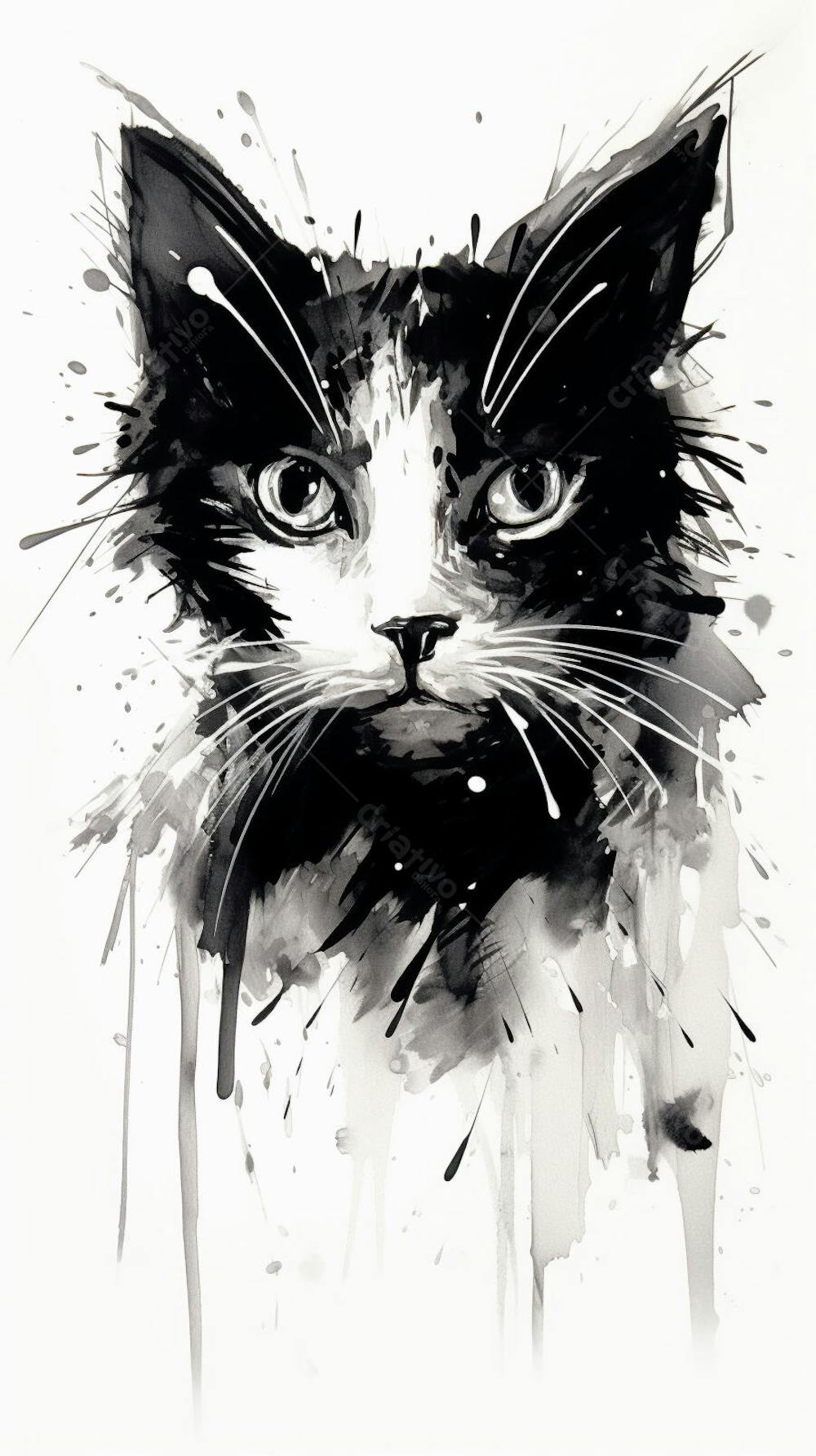 Arte de Gato Preto e Branco - Pintura Expressiva e Contemporânea