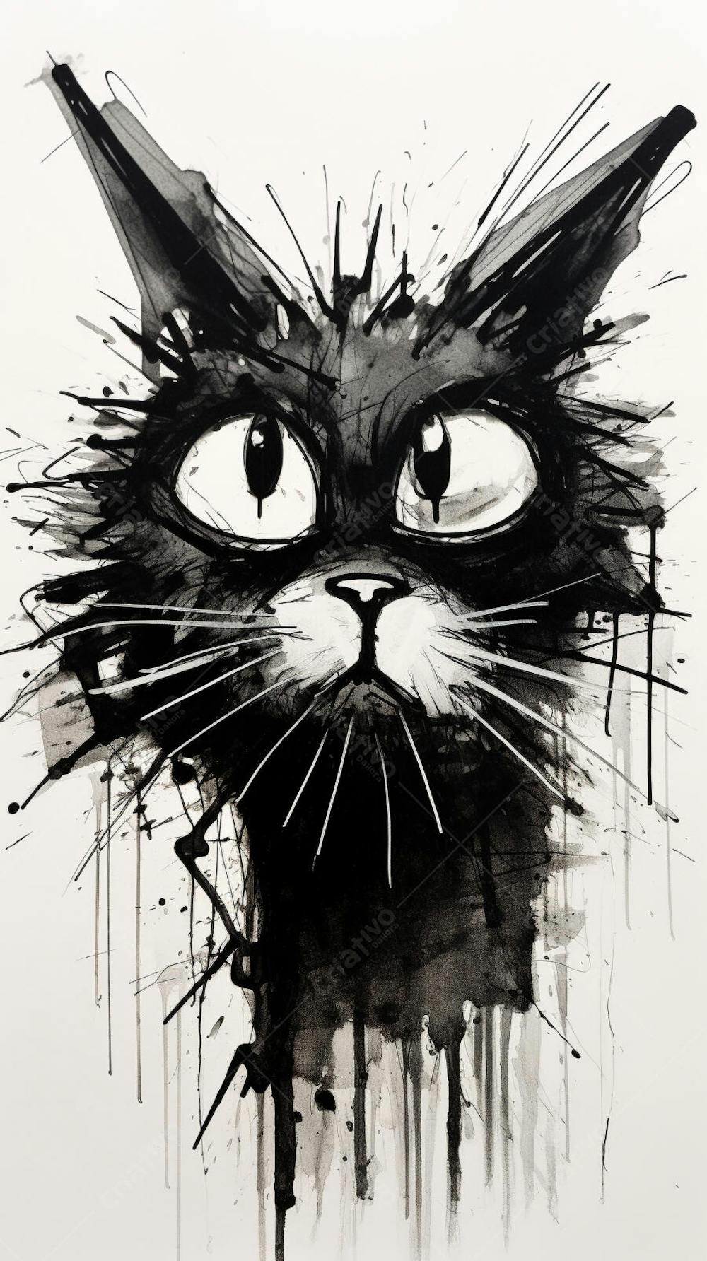 Arte de Gato Preto e Branco - Pintura Expressiva e Contemporânea