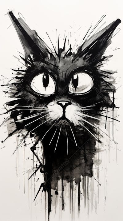 Arte de Gato Preto e Branco - Pintura Expressiva e Contemporânea