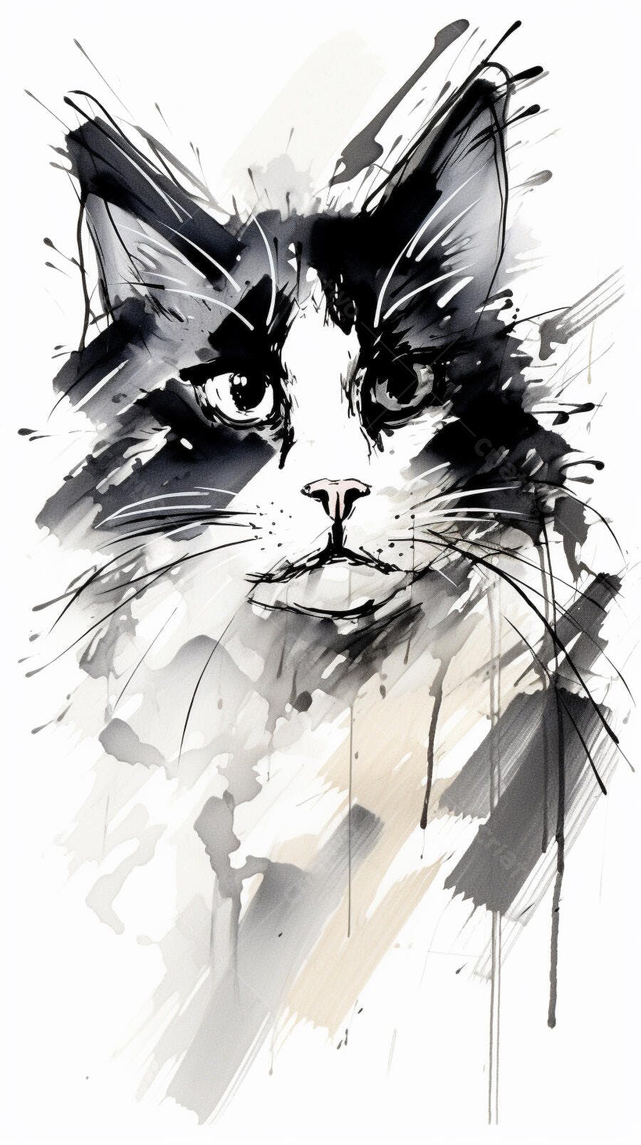 Gato Preto e Branco estilo aquarela