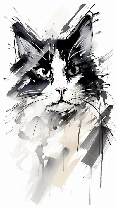 Arte de Gato Preto e Branco - Pintura Expressiva e Contemporânea