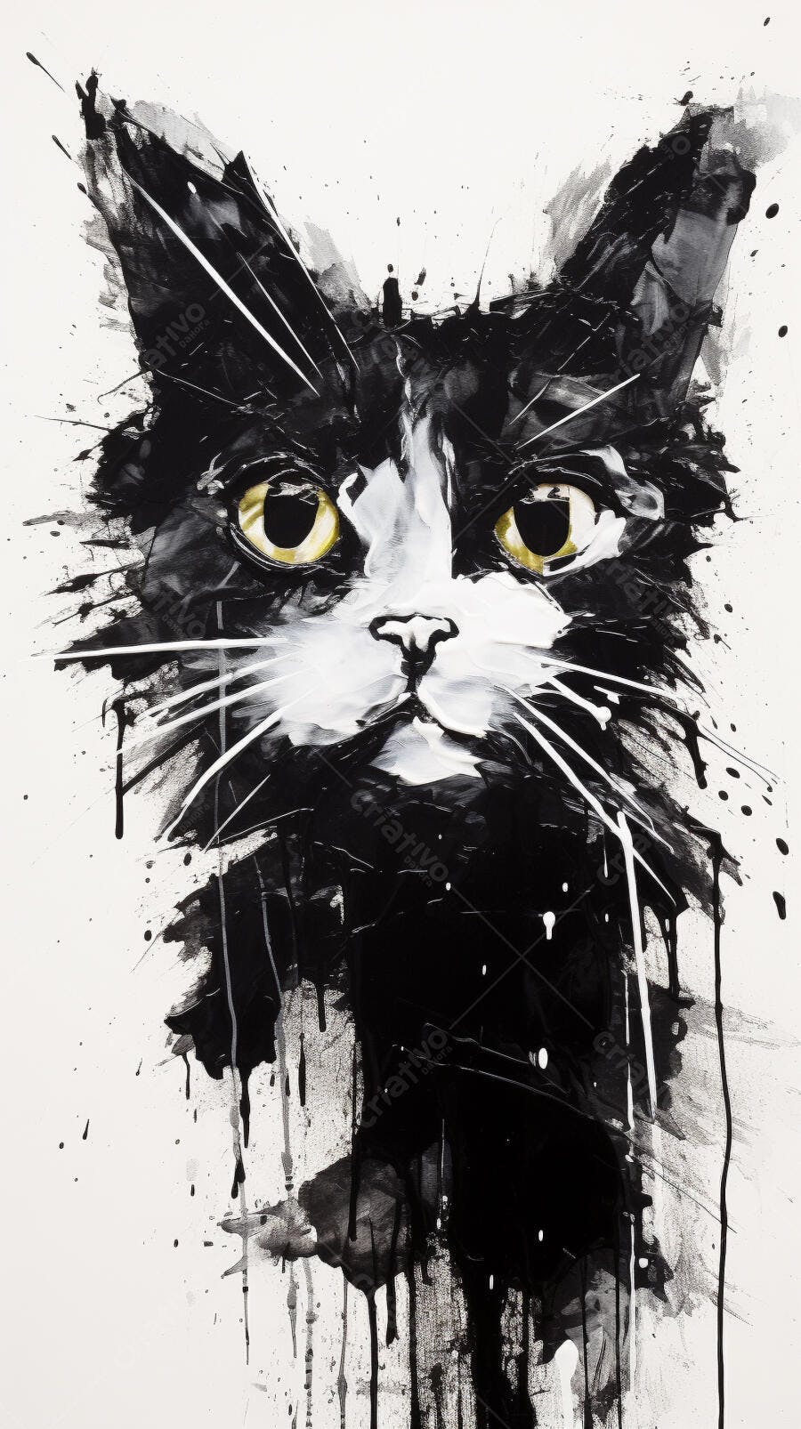 Gato Preto e Branco Pintura Abstrata